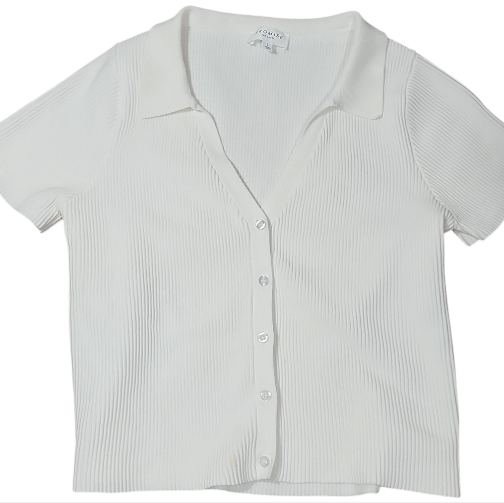 Promise The Label  White Short Sleeve Fitted Button Down Shirt. L
